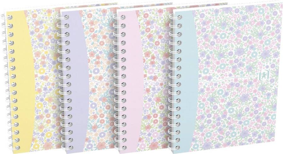 Oxford Floral softcover spiraalschrift ft A6 50 vel geruit 5 mm 4 geassorteerde designs