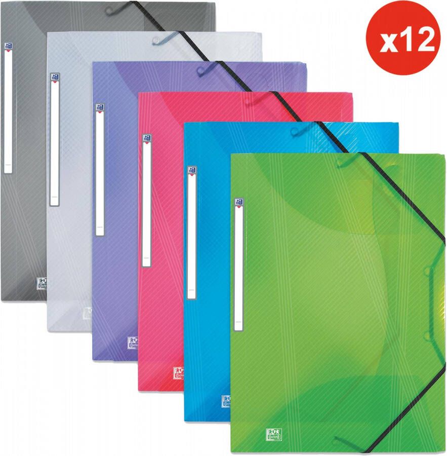 Oxford Hawaï elastomap met 3 kleppen en elastieken formaat A4 uit PP geassorteerde kleuren