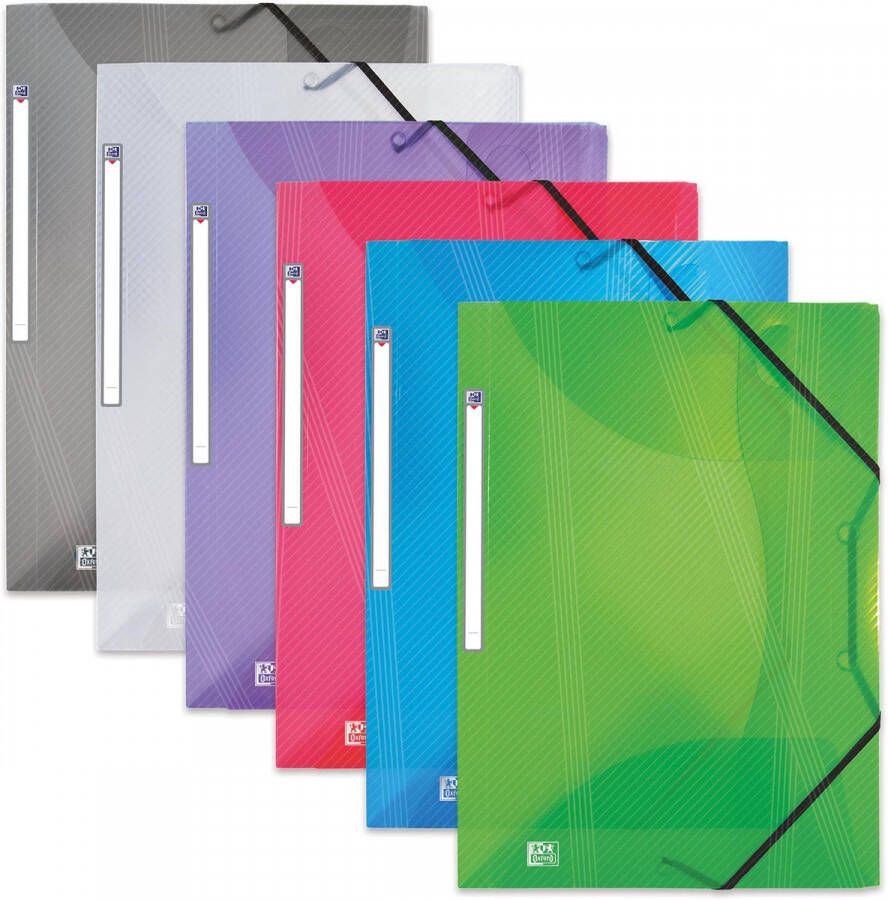 Oxford HawaÃ¯ elastomap met 3 kleppen en elastieken formaat A4 uit PP geassorteerde transparante kleure