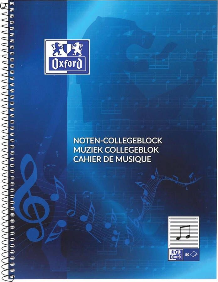 HAMELIN OXFORD muziek collegeblok A4 4 gaats 50 vel 90g soepele kartonnen kaft blauw