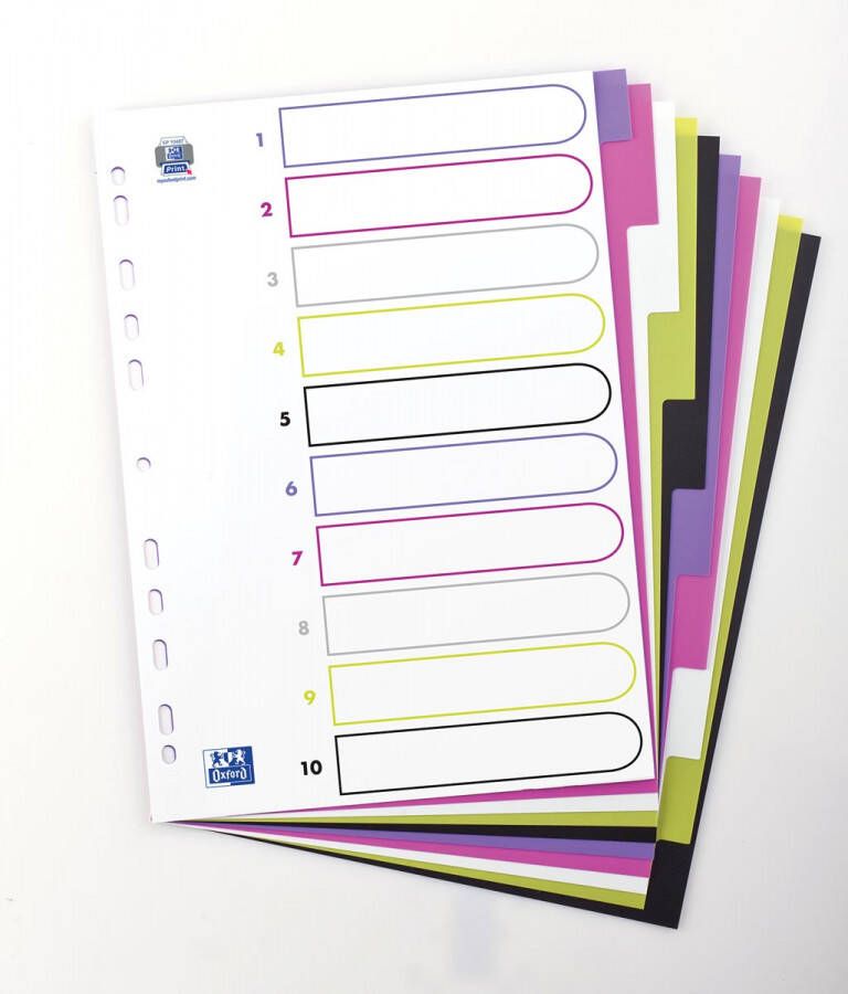 Oxford MyColour tabbladen formaat A4 uit gekleurde PP 11-gaatsperforatie 10 tabs