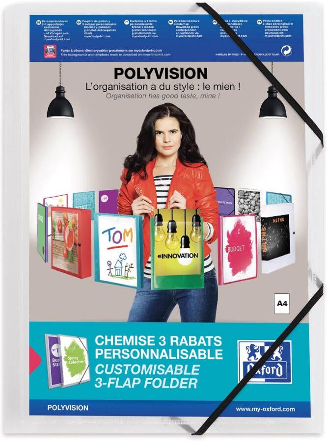 Oxford Elastomap Polyvision A4 met insteektas 3 kleppen PP transparant