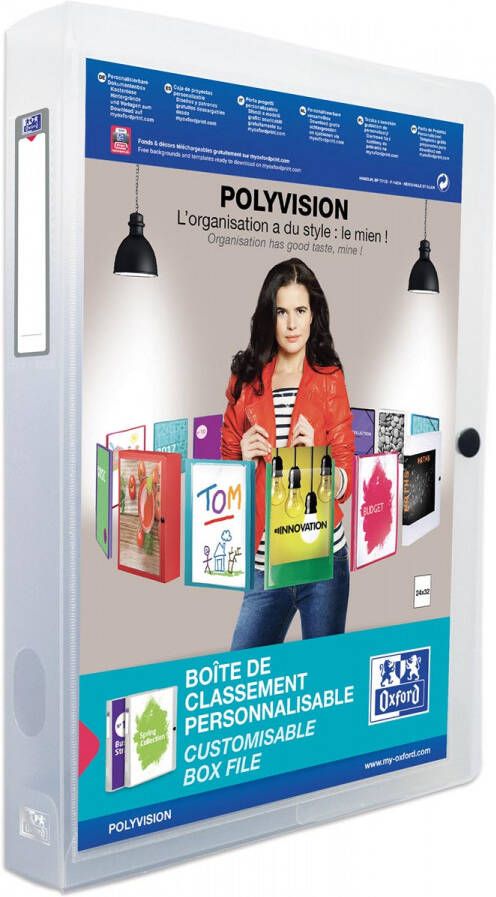 Oxford Polyvision personaliseerbare elastobox formaat A4 uit PP rug van 4 cm transparant