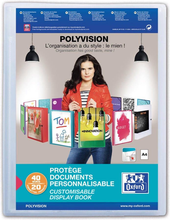 Oxford Polyvision personaliseerbare presentatiealbum formaat A4 uit PP 20 tassen transparant