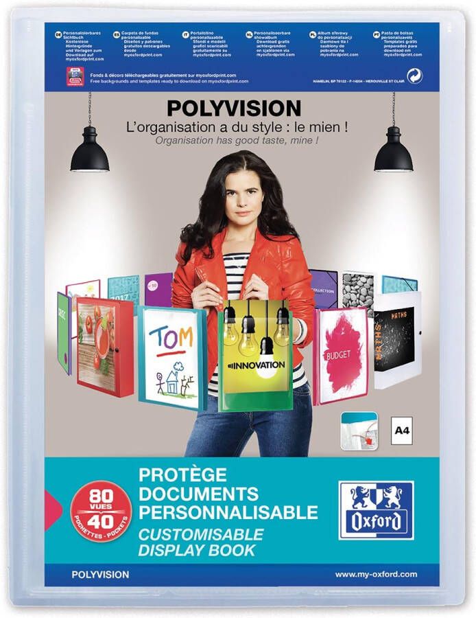 Oxford Polyvision personaliseerbare presentatiealbum formaat A4 uit PP 40 tassen transparant