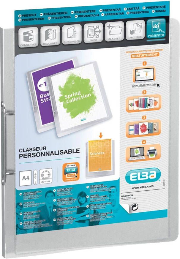 Oxford Polyvision personaliseerbare ringmap formaat A4 uit PP rug van 3 cm 2 ringen transparant