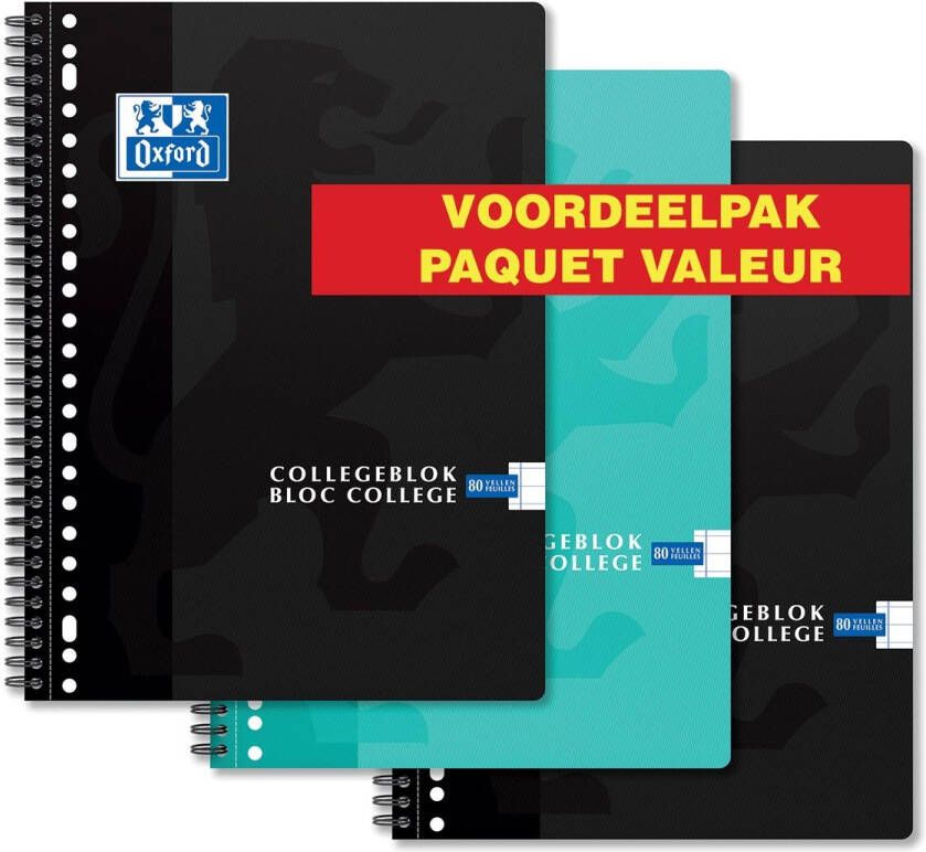 Oxford Collegeblok School A4 lijn 23-gaats 160 pagina's 80gr voordeelpak assorti 3 stuks - Foto 2