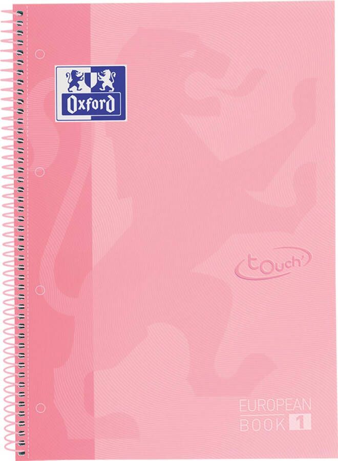 Oxford School Touch Europeanbook spiraalblok ft A4+ 160 bladzijden geruit 5 mm pastel roze
