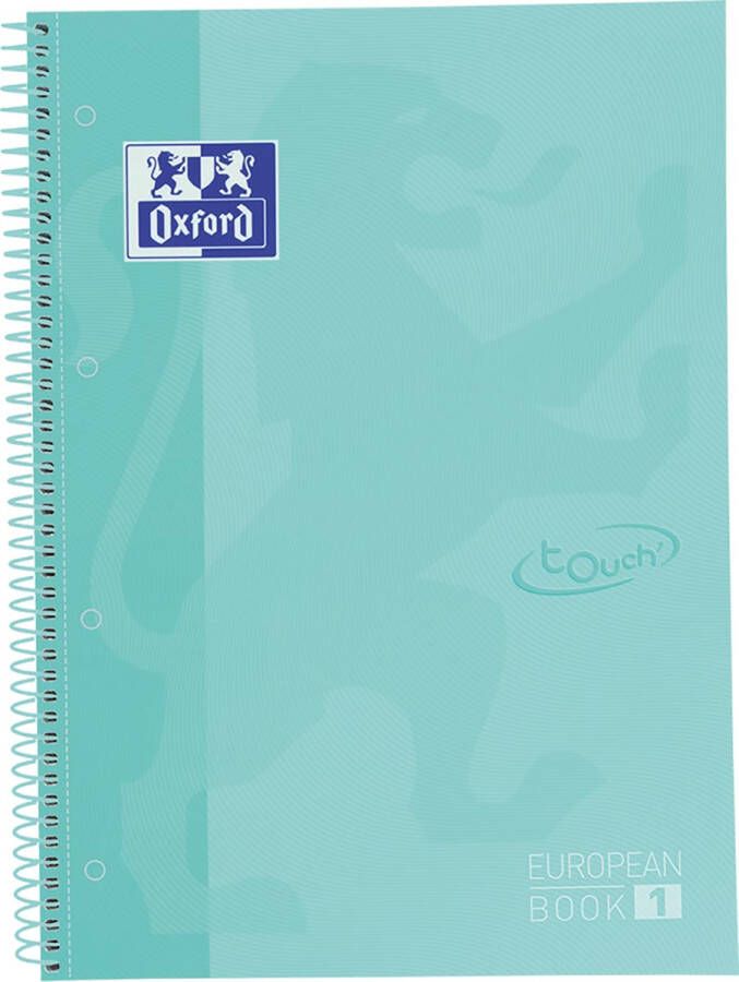 Oxford School Touch Europeanbook spiraalblok ft A4+ 160 bladzijden geruit 5 mm pastel turquoise