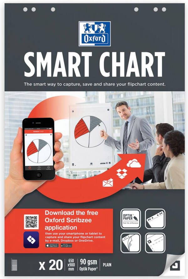 Oxford Smart Chart flipcharblok ft 65 x 98 cm pak met 20 vel blanco