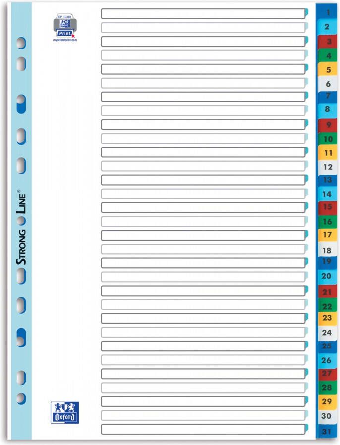 Oxford tabbladen formaat A4 uit PP 11-gaatsperforatie gekleurde tabs set 1-31