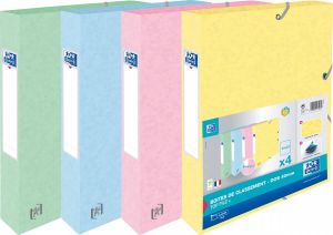 Oxford Top File+ elastobox rug van 4 cm geassorteerde pastelkleuren pak van 4 stuks