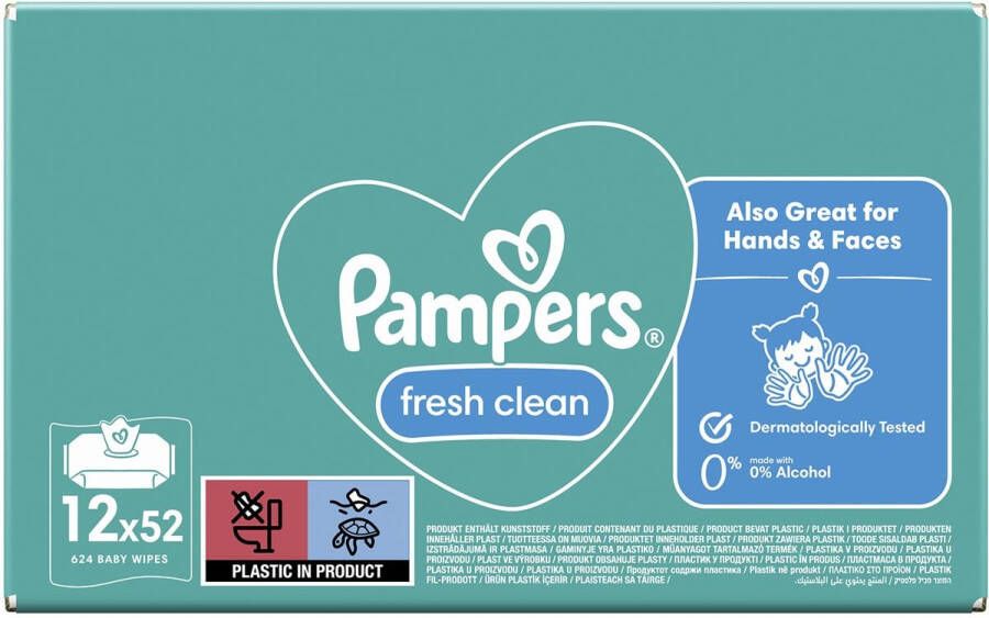 Pampers Fresh Clean vochtige doekjes doos van 12 x 52 stuks