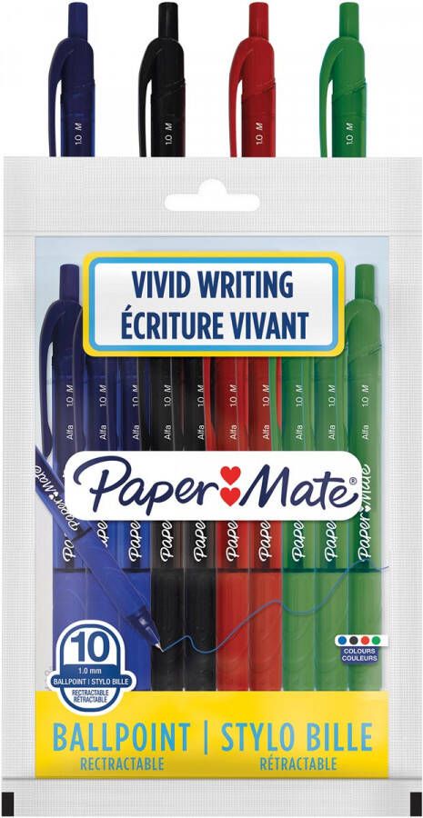 Paper Mate balpen Alfa RT etui met 10 stuks in geassorteerde kleuren