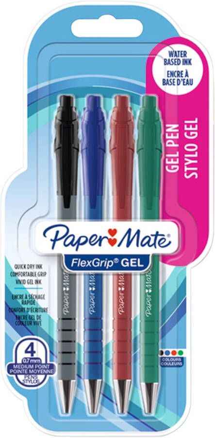 Paper Mate balpen Flexgrip Gel blister van 4 geassorteerde stuks