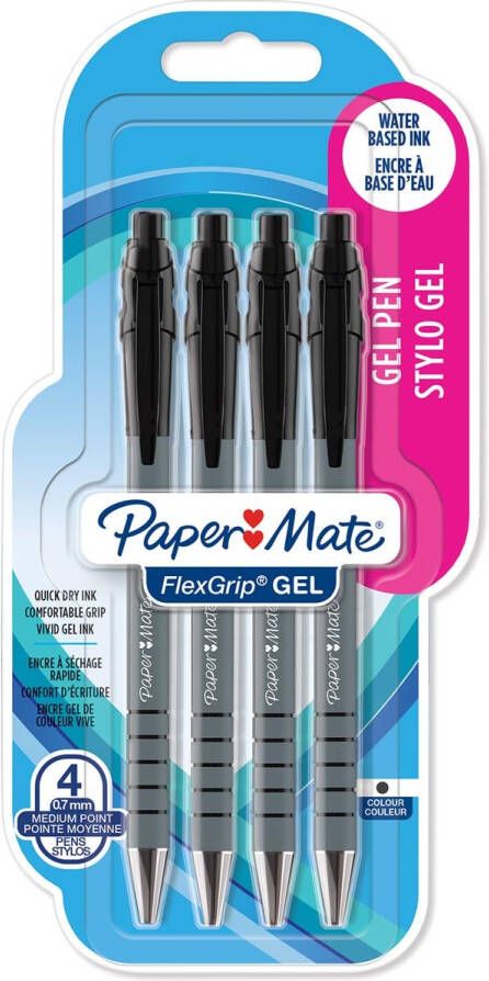 Paper Mate Gelschrijver Flexgrip zwart blister Ã  4 stuks