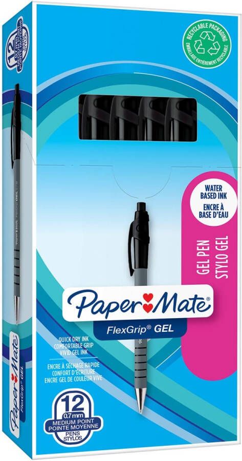 Paper Mate balpen Flexgrip Gel doos van 12 stuks zwart
