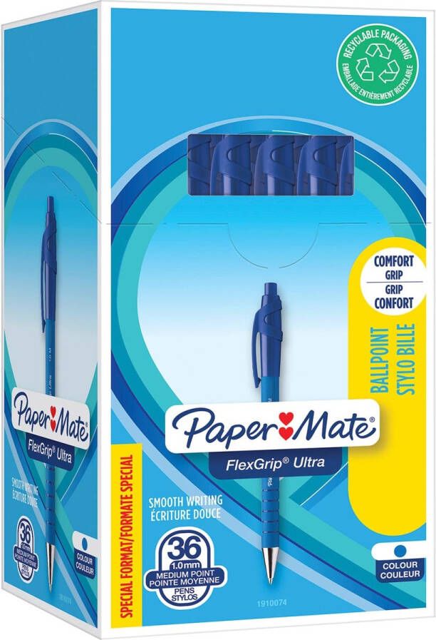 Paper Mate Balpen Flexgrip Ultra medium blauw valuepack 30+6 gratis - Foto 2