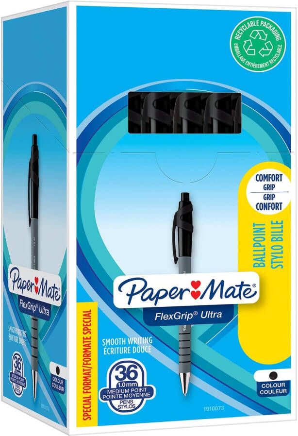 Paper Mate Balpen Flexgrip Ultra medium zwart valuepack 30+6 gratis - Foto 2