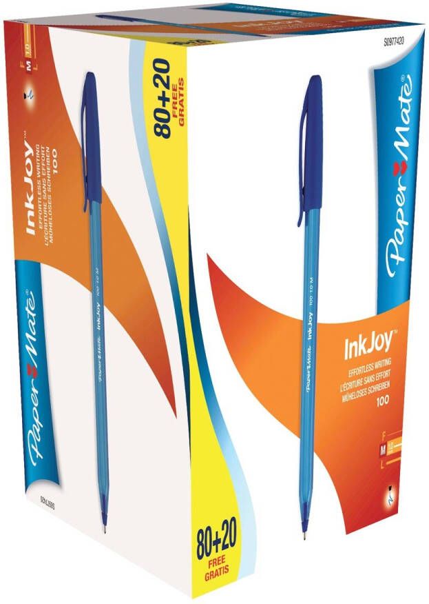 Paper Mate balpen InkJoy 100 met dop blauw doos 80 + 20 gratis