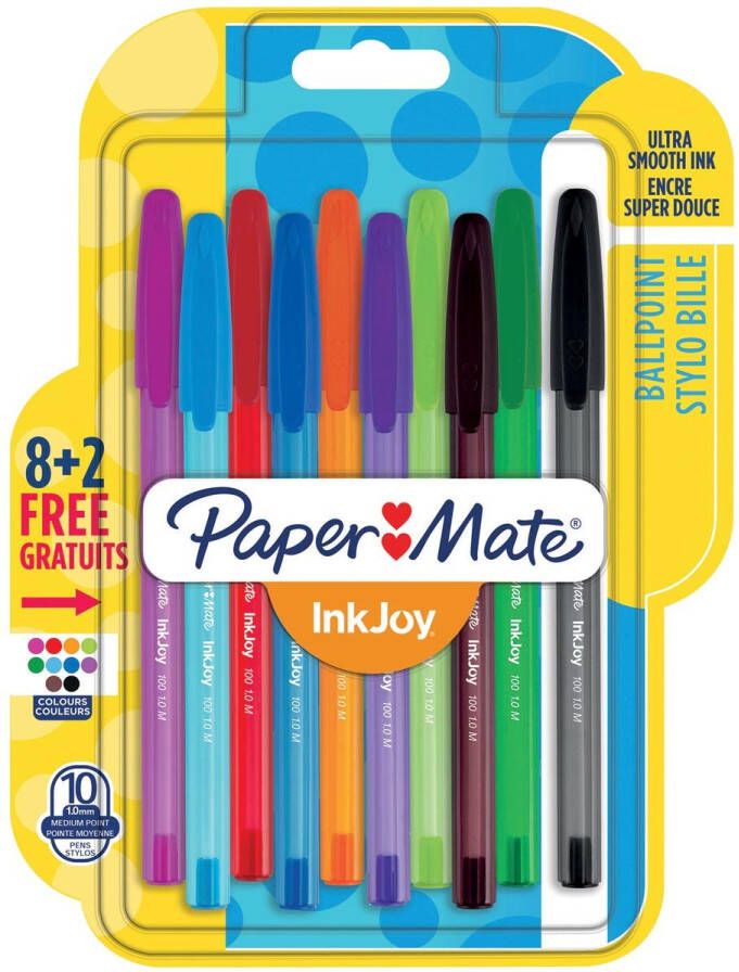 Paper Mate balpen InkJoy 100 met dop blister 8 + 2 gratis