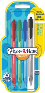 Paper Mate balpen InkJoy 100 RT blister met 4 stuks in geassorteerde kleuren