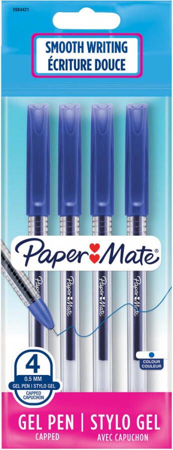 Paper Mate roller Jiffy Gel ultra fijn 0 5 mm blister van 4 stuks blauw