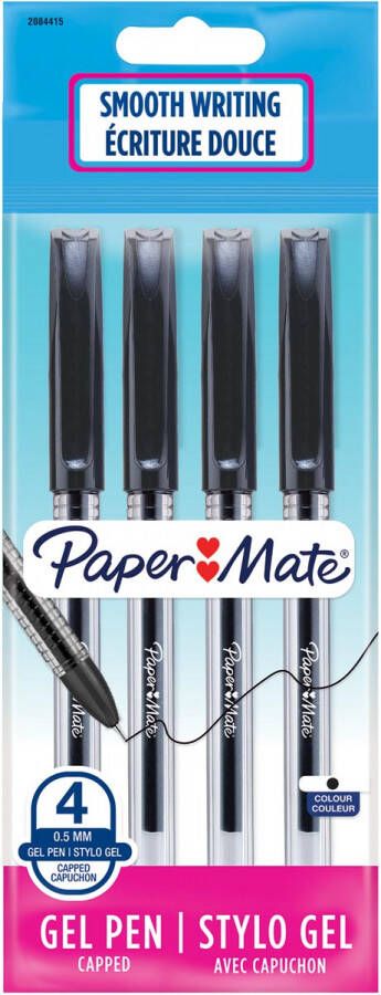 Paper Mate roller Jiffy Gel ultra fijn 0 5 mm blister van 4 stuks zwart