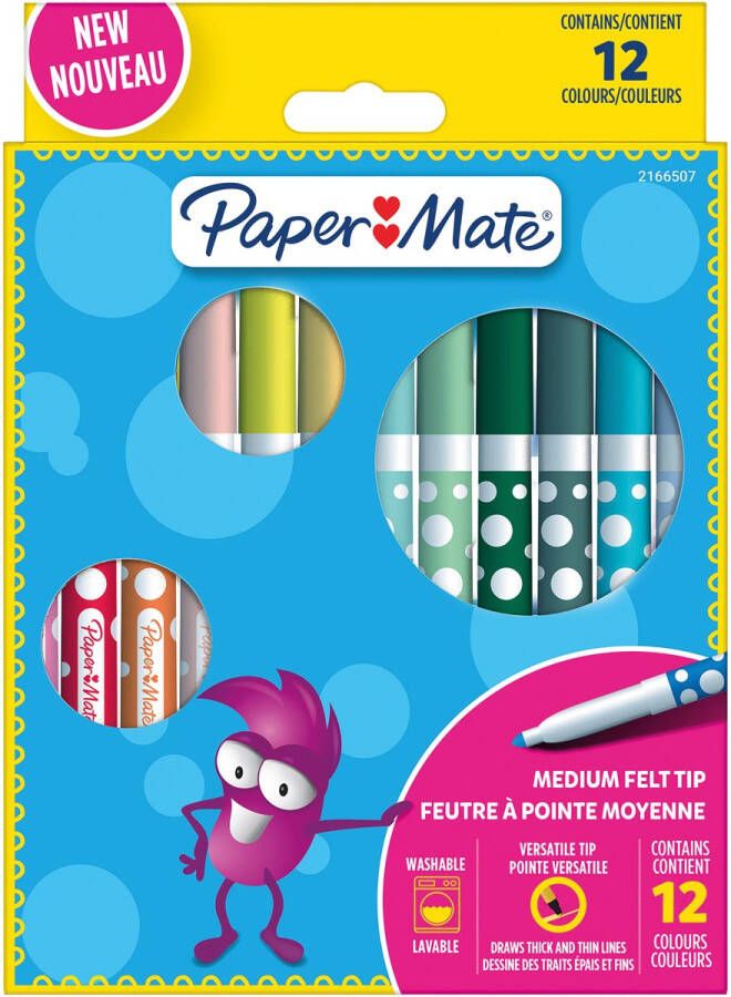 Paper Mate uitwasbare viltstift blister van 12 stuks