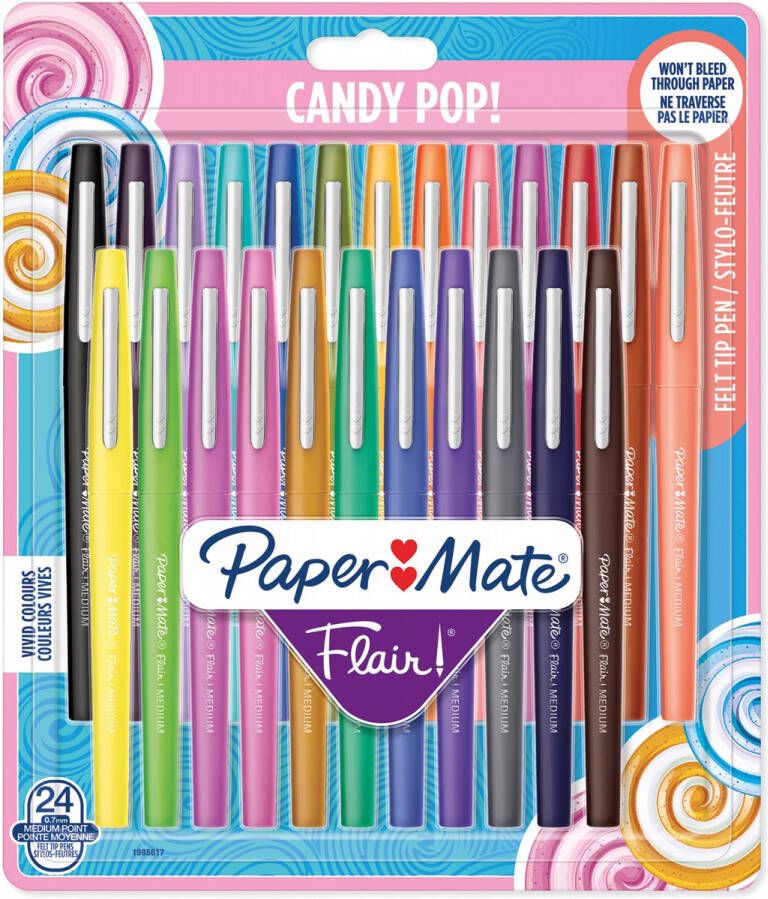 Paper Mate viltstift Flair Candypop blister met 24 stuks in geassorteerde kleuren
