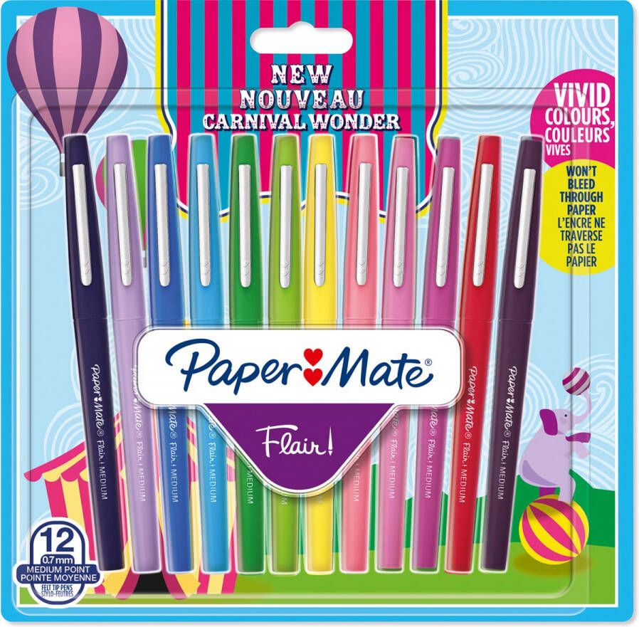 Paper Mate viltstift Flair Carnaval blister met 12 stuks in geassorteerde kleuren