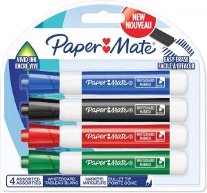 Paper Mate whiteboardmarker met ronde punt blister van 4 stuks geassorteerde kleuren