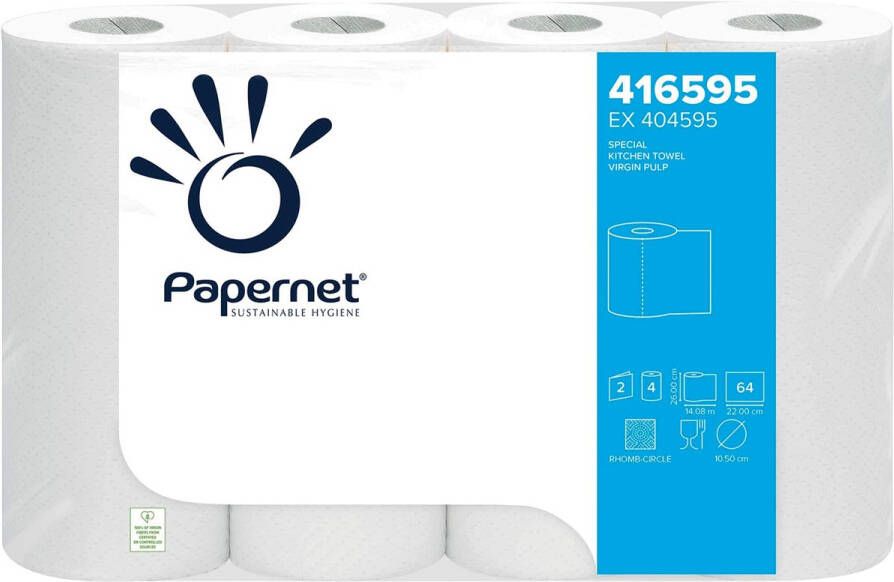 Papernet keukenrol 2-laags 64 vellen pak van 4 rollen