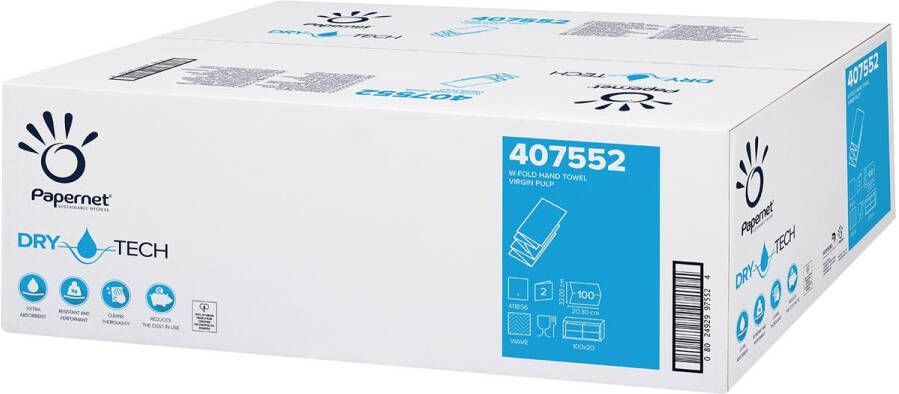 Papernet papieren handdoeken Dry Tech W-vouw 2-laags 100 vellen pak van 20 stuks