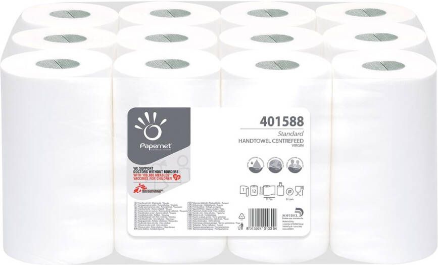 Papernet papieren handdoeken Standard centerfeed 1-laags 117 meter pak van 12 stuks