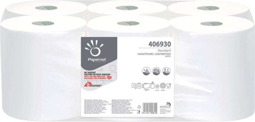 Papernet papieren handdoeken Standard centerfeed 1-laags 292 meter pak van 6 stuks