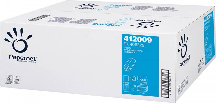 Papernet papieren handdoeken Z-vouw 2-laags 20x 200 vellen wit