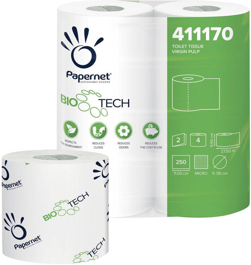 Papernet toiletpapier Bio Tech 2-laags 250 vellen pak van 4 rollen