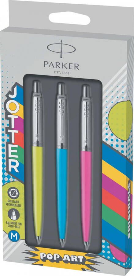 Parker Balpen Jotter Original 60's Pop-Art limegreen skyblue en hotpink CT medium