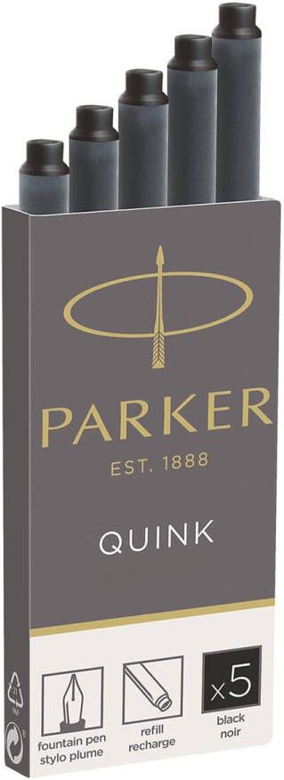 Parker Inktpatroon Quink permanent zwart pakà 5 stuks