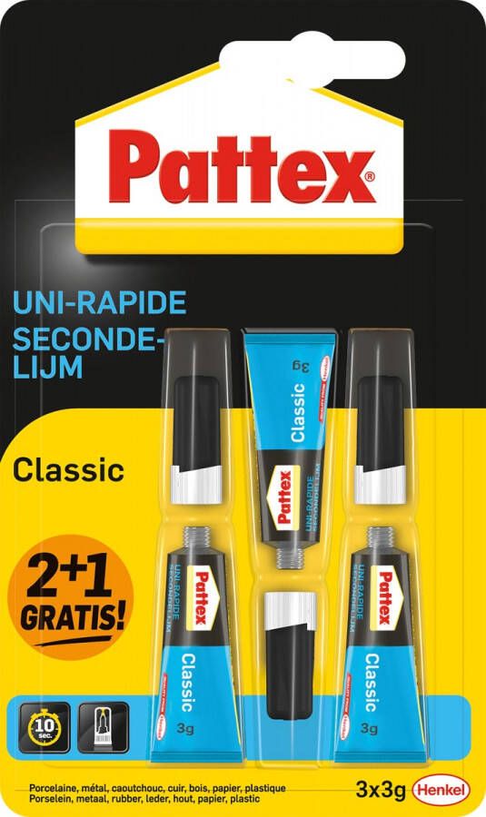 Pattex Classic secondelijm 3 g 2 + 1 gratis op blister