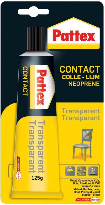 Pattex contactlijm Transparant tube van 125 g op blister