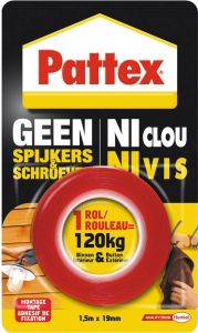 Pattex montagetape Geen Spijkers & Schroeven ft 1 5 m x 19 mm draagt tot 120 kg blisterverpakking