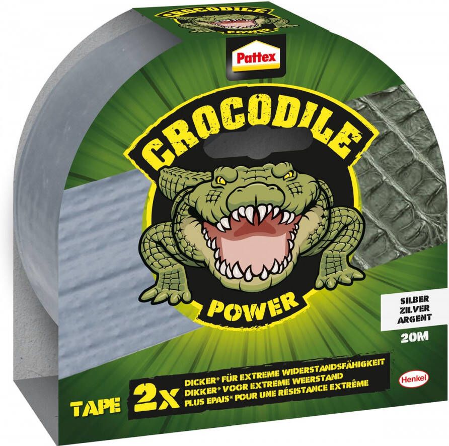 Pattex plakband Crocodile Power Tape lengte 20 m grijs