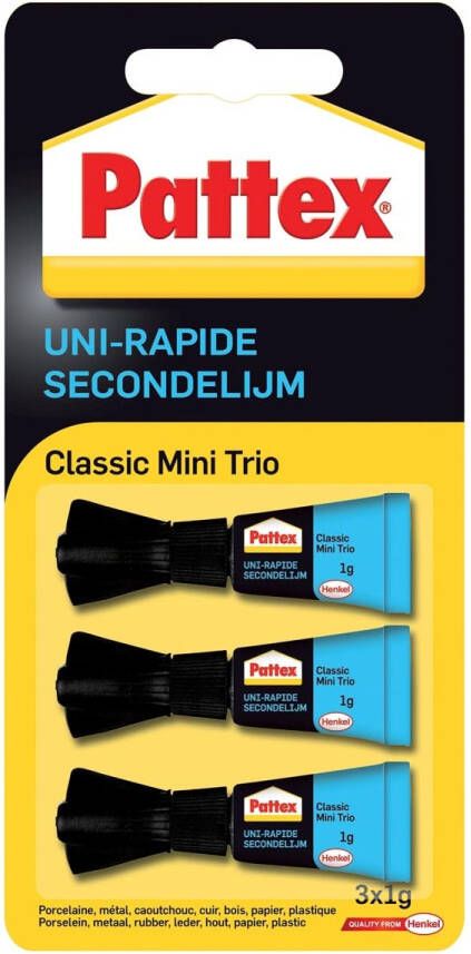 Pattex Secondelijm Classic mini trio tube 3x1gram op blister