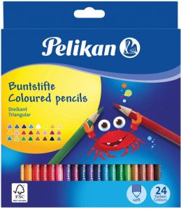 Pelikan kleurpotlood driehoekig etui van 24 stuks in geassorteerde kleuren