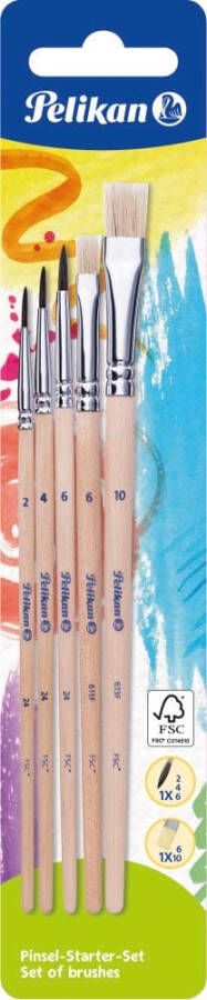 Pelikan penselenset blister van 5 stuks S613F in nr 6 en 10 en S24 in nr 2 4 en 6