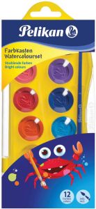 Pelikan waterverfdoos Junior doos met 12 napjes in geassorteerde kleuren + penseel