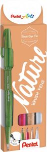 Pentel brushpen Sign Pen Brush Touch kartonnen etui met 4 stuks: groen bordeaux beige en lichtgrijs