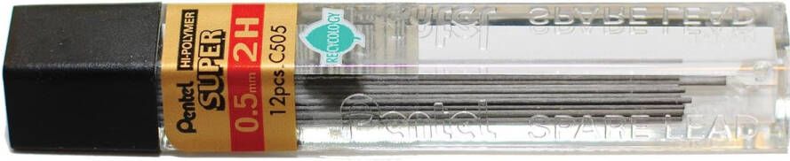 Pentel Potloodstift 2H 0.5mm zwart kokerà 12 stuks